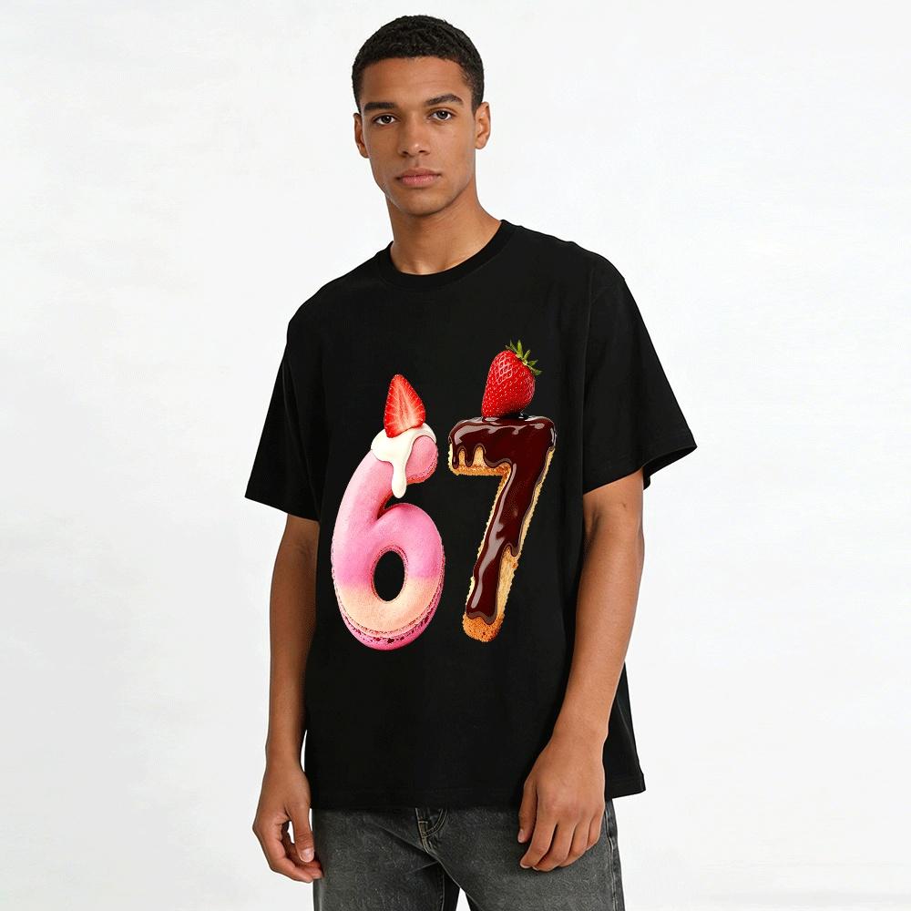 Fun Dessert Number 67 Print Casual Top Pure cotton T-shirt