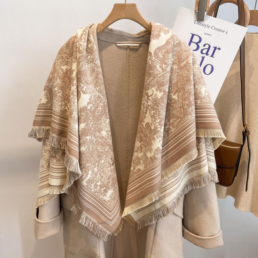 Autumn Winter Faux Cashmere Scarf with Thick Square Scarf, Air Conditioning Cover, Tassel Warm Shawl for Women