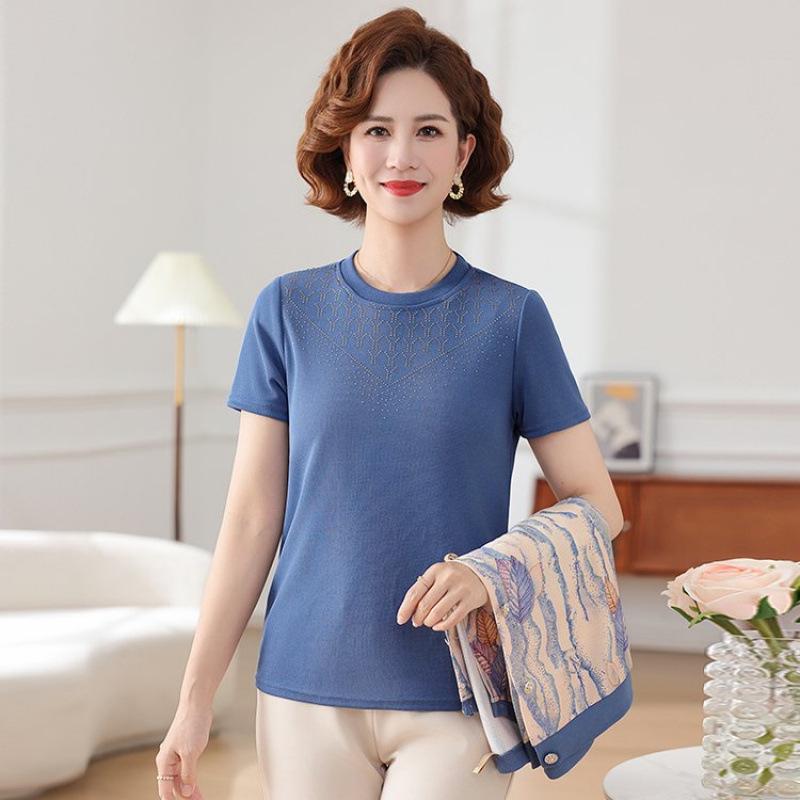 Mom's Spring Knit Short-Sleeve Cardigan & T-Shirt Set - Women's Plus Size Top for Spring/Autumn