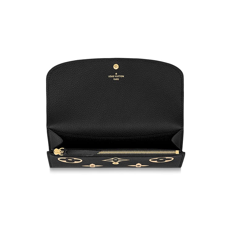 Louis Vuitton Emilie Embossed Grain Cow Leather Wallet Women's Black M82340