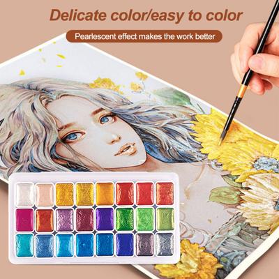 1 cutie 1ML vopsea acuarela cu sclipici metalic pigment acuarela cutie portabila de vopsea solida vibranta pentru artisti