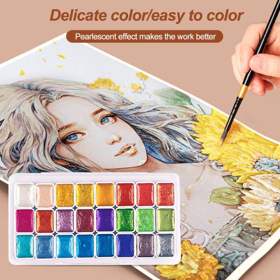 1 boks 1 ml akvarellmaling metallisk glitter akvarellpigment bærbar pulserende solid malingsboks for kunstnere