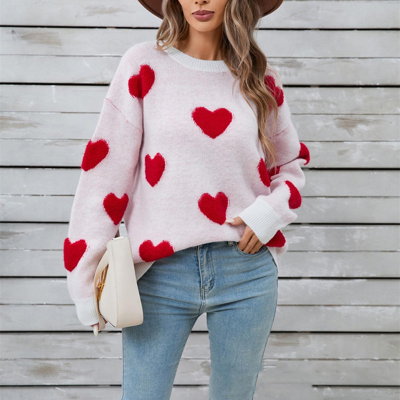 

Женская повседневная мода круглый вырез воротничок сердечко свитер трикотажная нижняя рубашка L красный