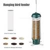 Hrănitoare pentru păsări rezistentă la veverițe, suspendată în grădină, metalică, cu distribuitor de semințe pentru păsări, cu 4 orificii de hrănire, pentru exterior, curte, cardinals, cinteze, gaițe albastre