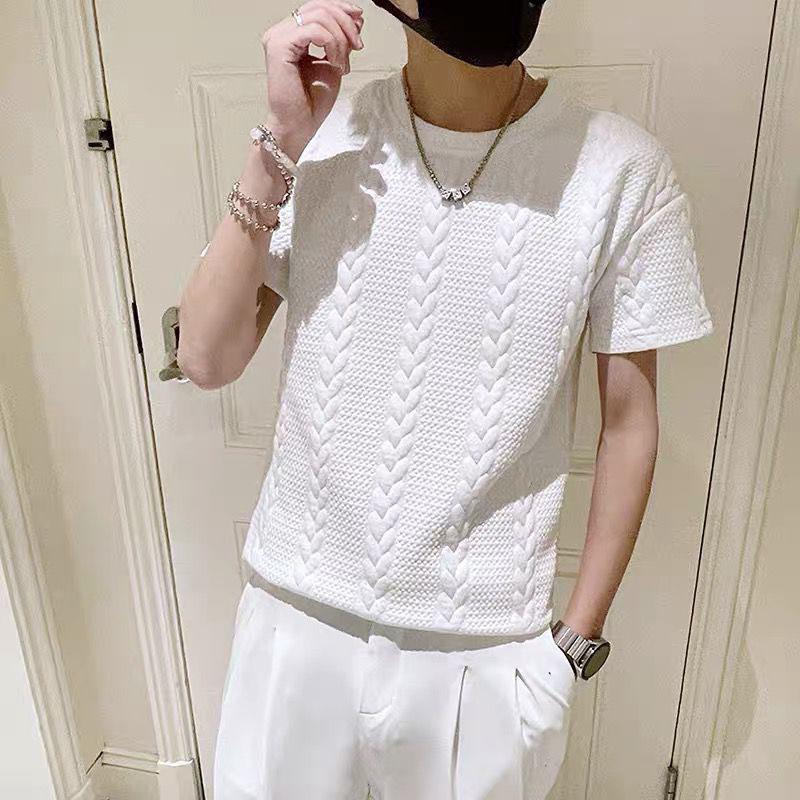 

Летняя однотонная футболка мужская, бренд Ins Tide, в трехмерную полоску, с короткими рукавами, тренд с половиной рукава, тренд с половиной рукава XXL белый