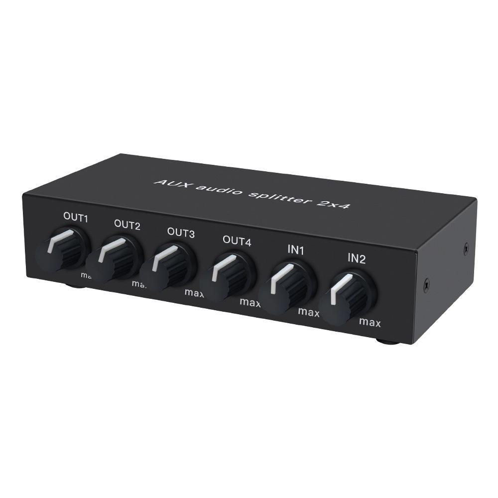 2-In 4-Out High Fidelity 3.5mm AUX Stereo Audio Distributor with Volume Control
