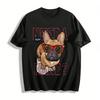 Cute Sunglasses French Bulldog Print Casual Crew Neck T-Shirt Pure Cotton T-shirt