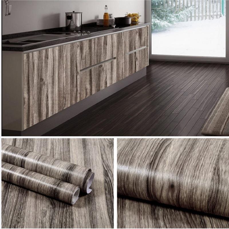 Wasserabweisende Holz-Vinyl-Wandverkleidung Rolle Selbstklebende Dekor Kontaktpapier Türen Schrank Schreibtisch Moderne Möbel Dekorativer Aufkleber