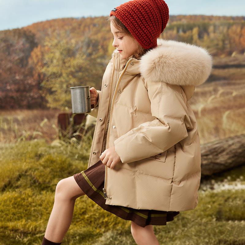 Girls` Mid-Length Stylish Winter Down Jacket