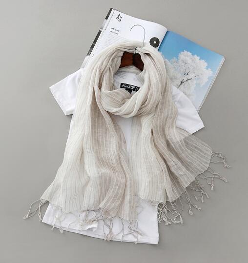 New Japanese 100% Linen Scarf Fashion Striped Cotton Linen Shawl Summer Beach Sunscreen Scarves 70x170cm