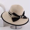 Spring New Style Bowknot Wide-brimmed Sunshade Straw Hat Striped Fashion Women's Hat Summer Beach Sun Protection Vacation Hat