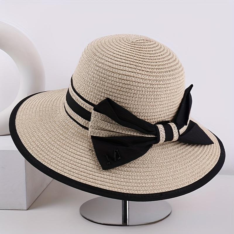 

Spring New Style Bowknot Wide-brimmed Sunshade Straw Hat Striped Fashion Women s Hat Summer Beach Sun Protection Vacation Hat бежевий