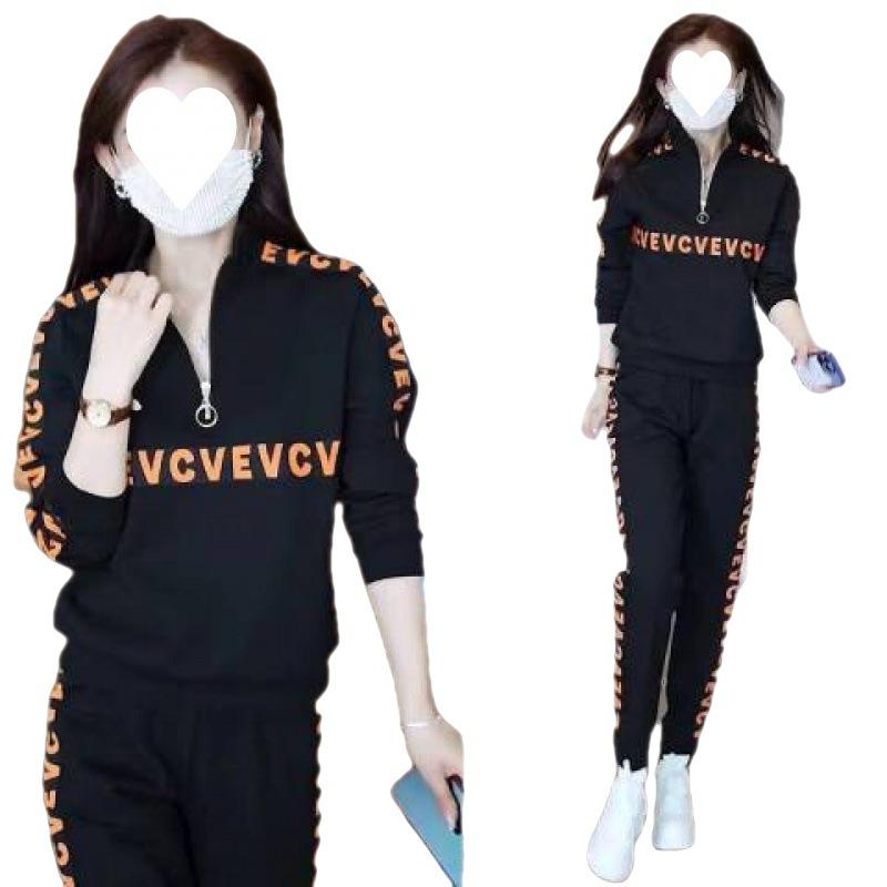 Lässiger Modeanzug für Damen, Modisches Halbzip-Sweatshirt für Frühling und Herbst, Modisches altersreduzierendes Sportbekleidungs-Zweiteiler-Set