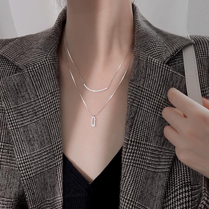 Sourire double couche Collier tendance et élégant, ras du cou, breloque pour femme, collier pendentif transparent, cadeau bijou de fête