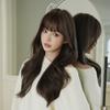 Women’s  Fashion Long Curly Wig with Blunt Bangs Natural Looking Big Waves Synthetic Full Wig