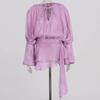 Women's Elegant Two-Piece Summer Outfit: Ruched O-Neck Mini Dress with Long Lantern Sleeves + Solid Color Chic Shorts