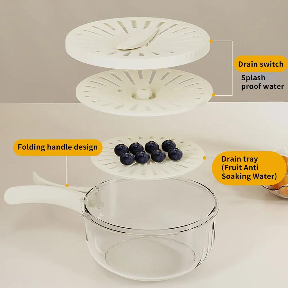 New Drain Basket with Lid Fruit Rice Washing Drain Basket with Handle Refrigerator Storage Bowl Home Kitchen Organizer Rice bowl