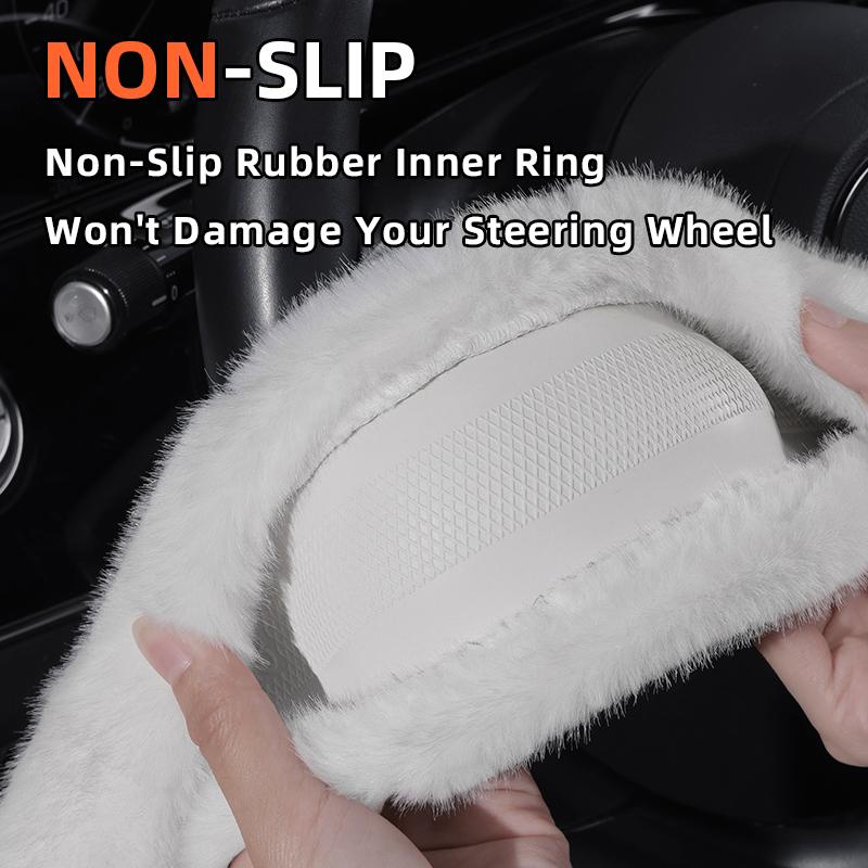 Suitable for Fiat Long Plush Steering Wheel Cover, Fashionable Autumn and Winter Warm Non-Slip Protective Cover, Suitable for Topolino 600 Hybrid