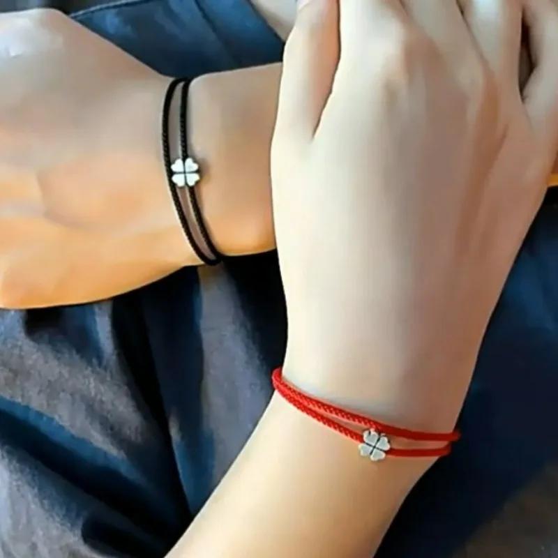 1/3Pcs Minimalist Four-leaf Clover Bracelets Women Men Adjustable Handmade Red Lucky Rope Couple Friendship Jewelry Accessory