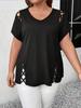 Women V Neck Short Sleeve Top Side Cut Out Design Casual Blouse Multiple Colors