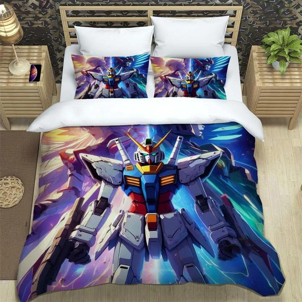 3D Printed Cartoon Gundam 2/3Piece Bedding Set: Duvet cover set suitable for adult boys and girls bedroom décor, children's gift