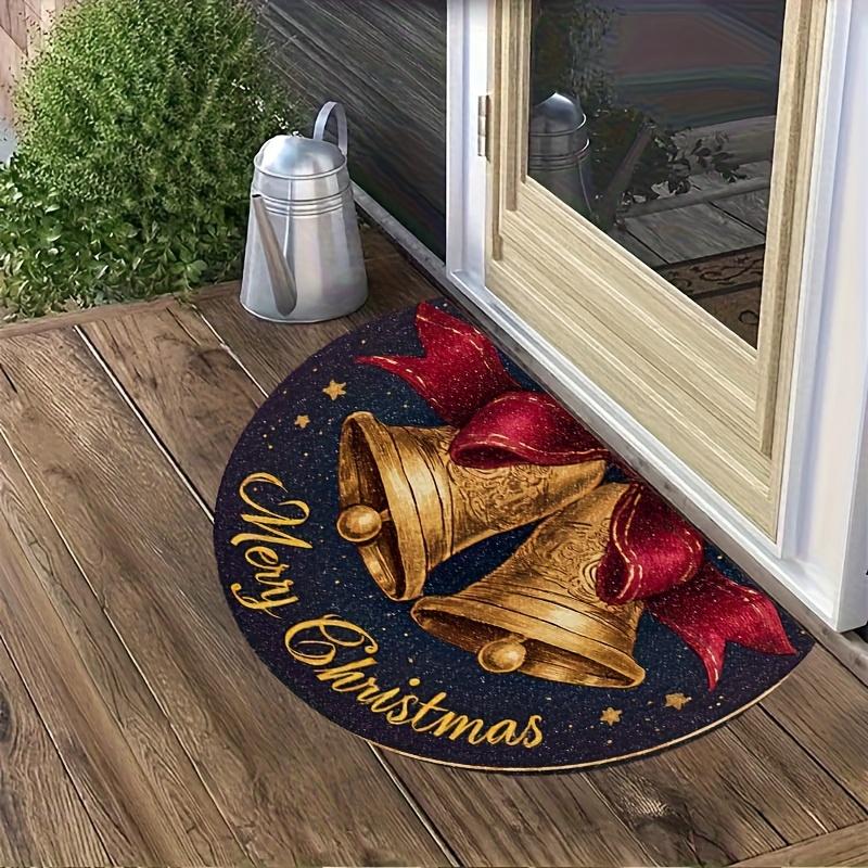 1Pcs Merry Christmas Bell Semi Circle Welcome Doormat Non-Slip for Outdoor Patio Porch Kitchen Bathroom Entryway Floor Mat