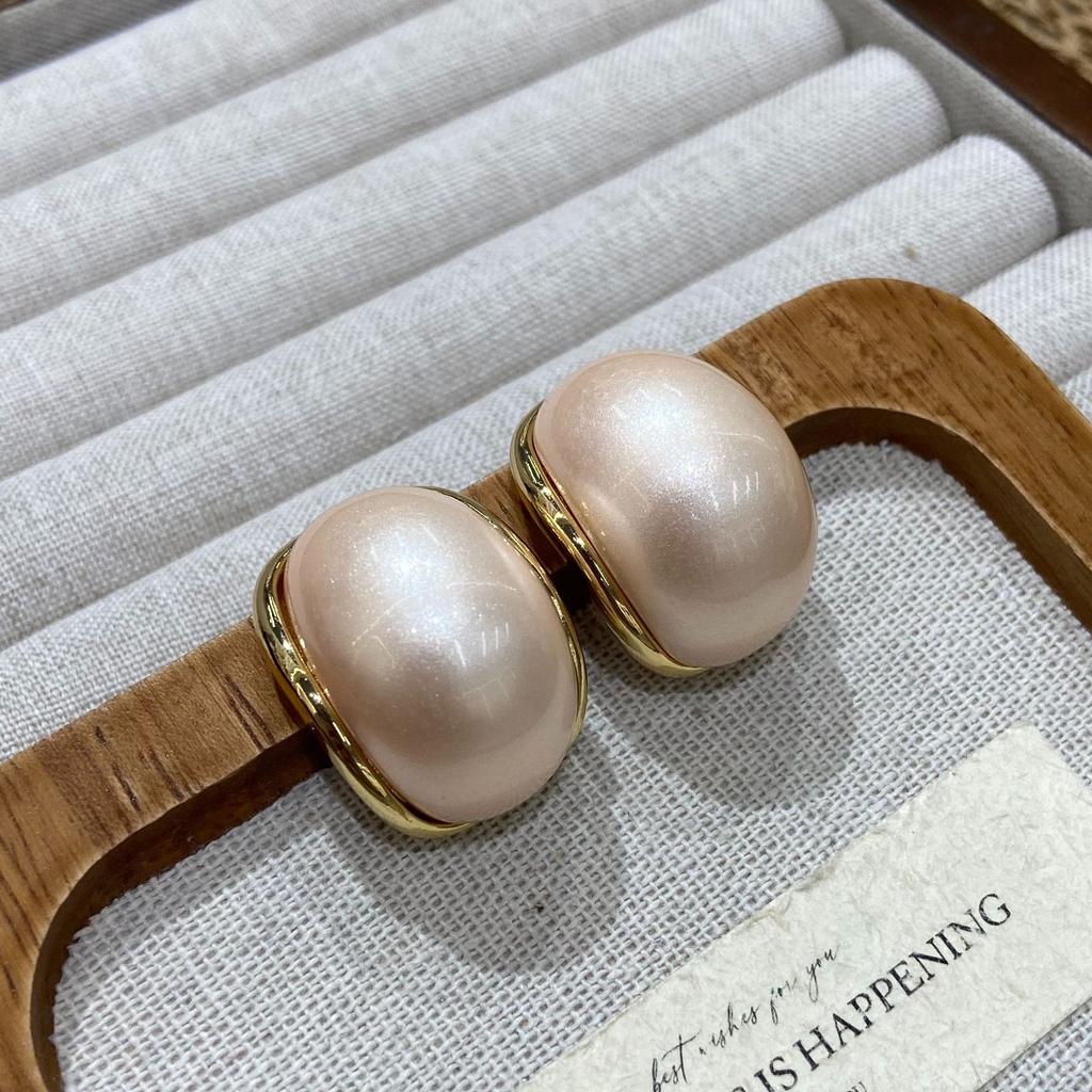 Dopamine Oval C-Shaped Stud Earrings Women'S Light Luxury Resin Design Sense Blue Oil-Dripping Exquisite Earrings