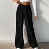 Women's Elastic V High Waist Wide Leg Pants Solid Color Casual Straight Long Trousers