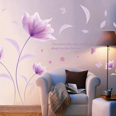 Purple Flower Wall Sticker for Bedroom Romantic Home Decor Peel and Stick Wall Art Background Vinyl Decoration