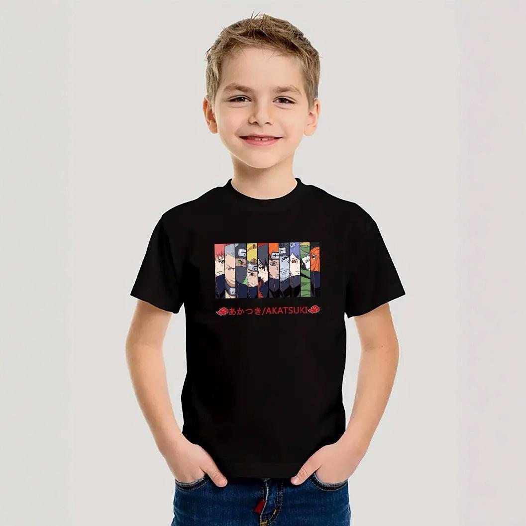 

Summer Round Neck 3D Naruto Akatsuki Character Printed Top Fashionable Casual Short Sleeved Children s Boy T-shirts 120 чорний