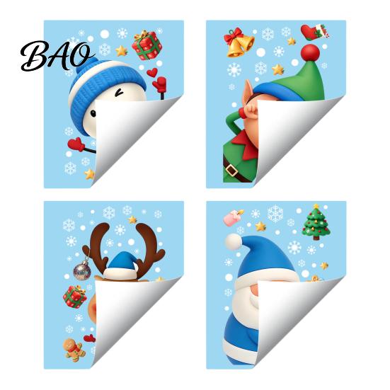 Family Party Glass Decorations Christmas Window Stickers Static Cling, Santa/Reindeer/Snowmen/Elves Print, Waterproof Kids Room Wall Art PVC Decal for