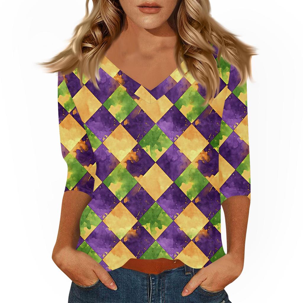 Women's T Shirt Print 3/4 Sleeve Daily Weekend Fashion Basic V- Neck Regular Top