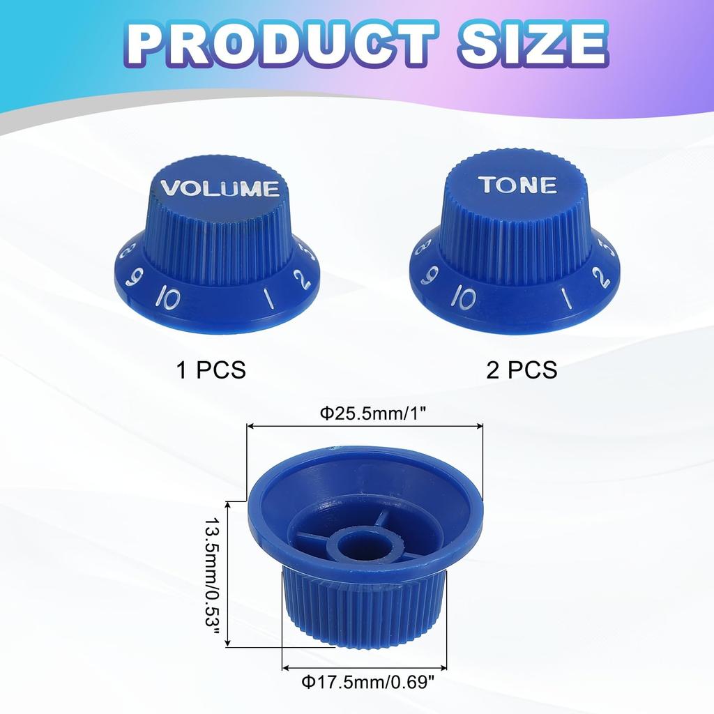 uxcell Guitar Control Metric Top Hat Bell for Electric Guitars and Split Shaft Set x Tone x Knobs, Knobs, Basses, Pots, 3-Piece (Volume 1, 2),