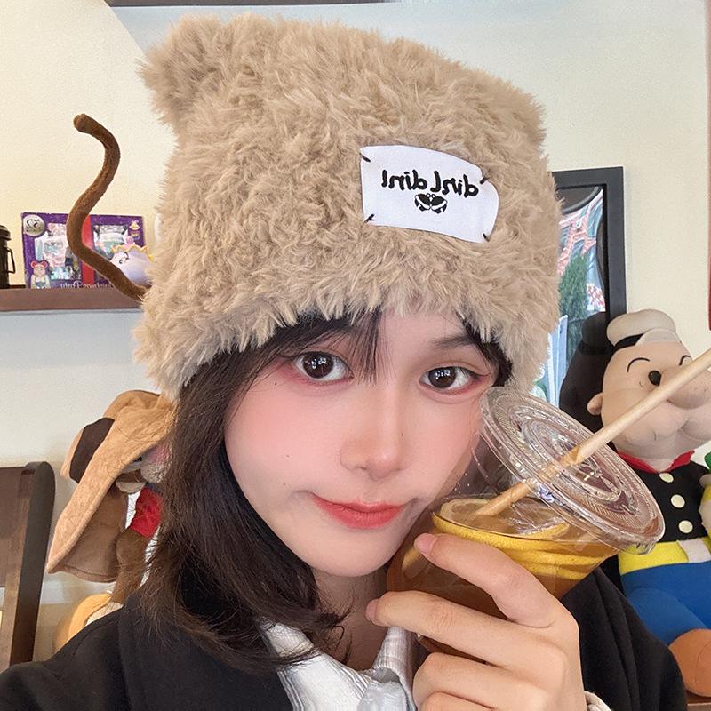 Japanese Style Fluffy Knit Fisherman Hat - Cute, Warm, Versatile Bucket Hat for Autumn/Winter with Ear Protection хаки