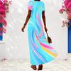 Women Plus Size V Neck Short Sleeve Light Blue Printed Maxi Dress