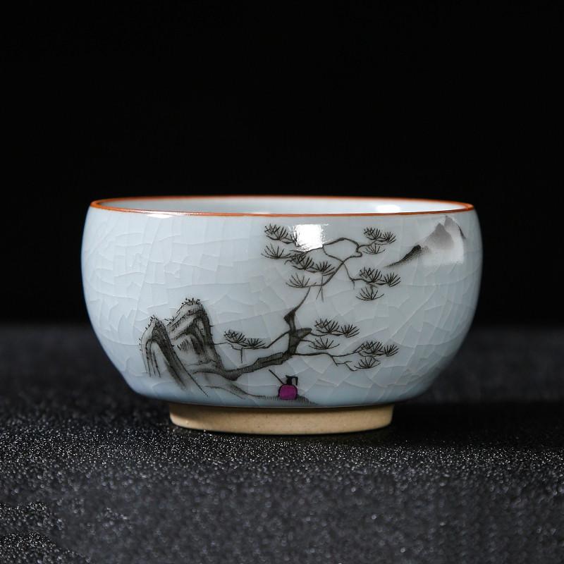 Boutique Ru Kiln Ceramic Teacup Hand Painted Flowers Meditation Cup Travel Tea Bowl Tie Guanyin Pu'er Master Cup Tea set Gifts