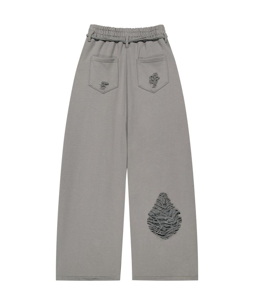 Aejeuyua Sweatpants mit Gürtel und Used-Look Dunkelgrau