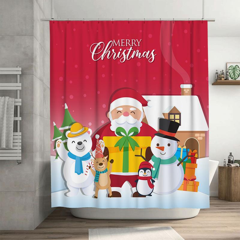 

Tu Christmas Shower Curtain Festive Holiday Decor Winter Themed Bathroom Set Waterproof Xmas Pattern Home Decor Gift W60H190(CM)-1 Pcs