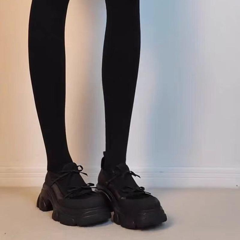 Block Heel Single Shoes Spring and Autumn New Round Toe Deep Mouth Bow Platform Non-slip Low Top Shoes