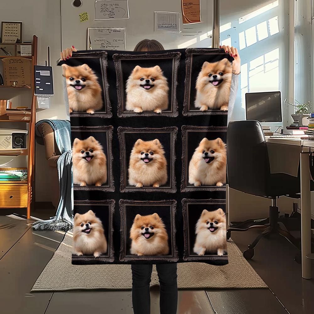 1Pc 3D Dog Puzzle Print Flannel Blanket, High quality Comfortable for All Seasons, Home Decor, Warmth and Comfort, Perfect for Gifts