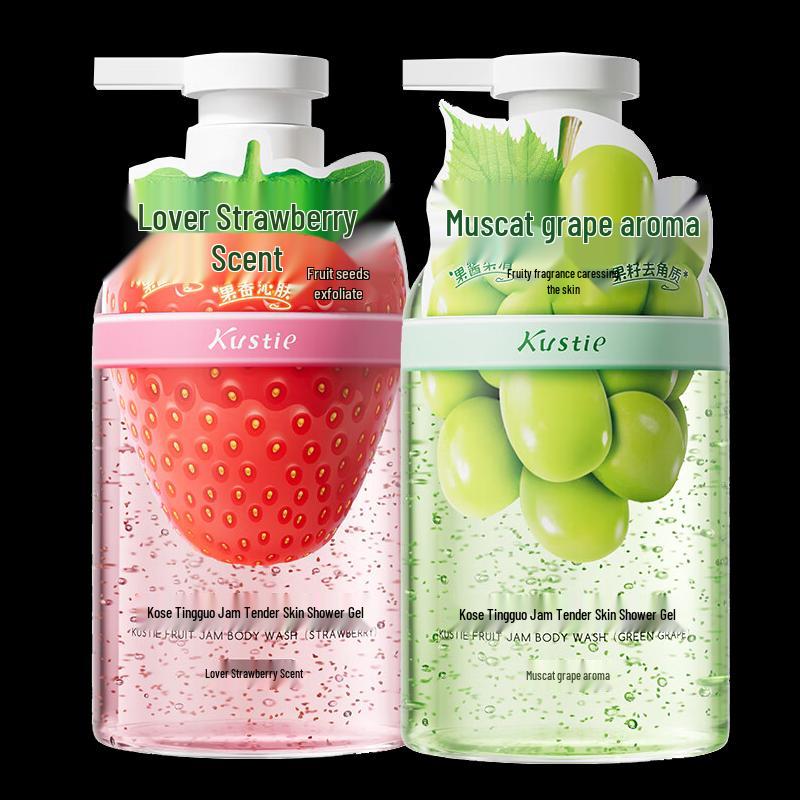 Kustie Jam Tenderizing Shower Gel, Strawberry & Milk Grape, 450g 2-Pack