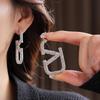 Silver Needle Diamond-Studded Letter Earrings - European & American Style, Exaggerated Cold Temperament, Stylish Luxury Studs