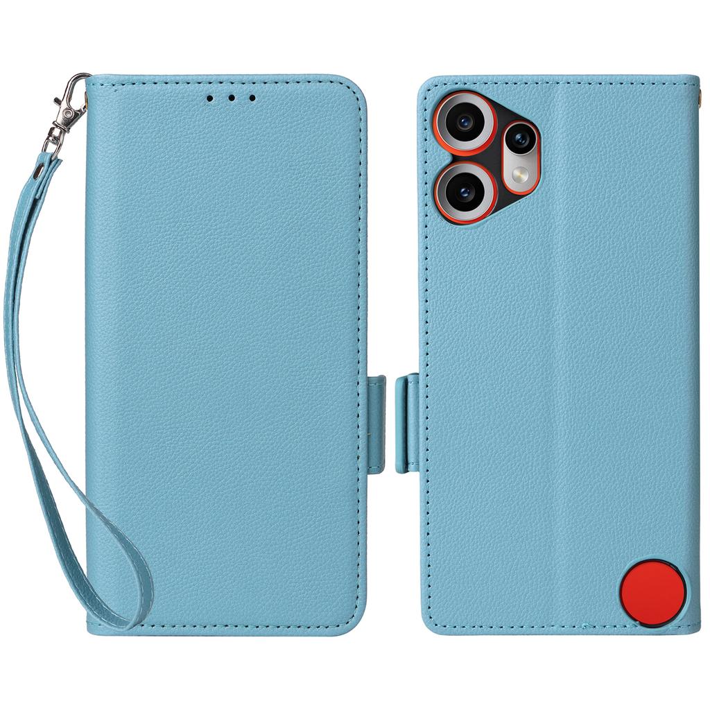 For Nothing CMF Phone 2 Pro Case with Wrist Strap Litchi Texture PU Leather Wallet Phone Cover
