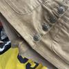 Vintage Low-Waist Slim-Fit Cargo Shorts with Heavy Embroidery, Bronze Snap Buttons, Double Waistband, Faux Two-Piece Design