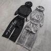 Set Felpa con Cappuccio e Zip Streetwear da Uomo Pantaloni Dritti Effetto Usurato Outfit Casual in Cotone Autunno 2025