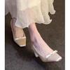 Square head thick heel high heels light mouth single shoes 2026 bow temperament shoes one pedal wedding shoes