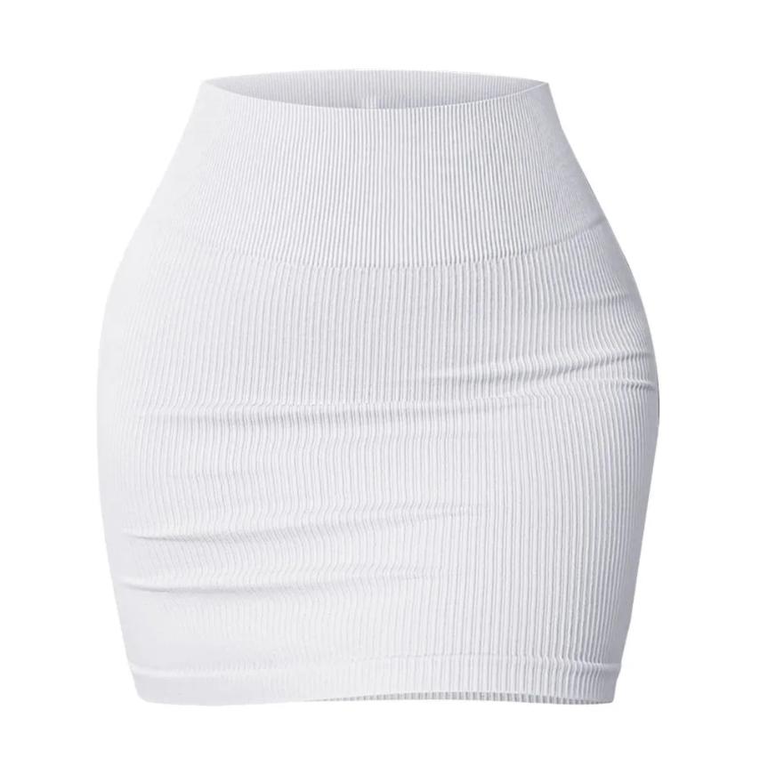 

Women s High Waist Ribbed Mini Skirt Stretchy Bodycon Casual Slim Fit Elastic Waistband Skirt for Daily Wear L белый