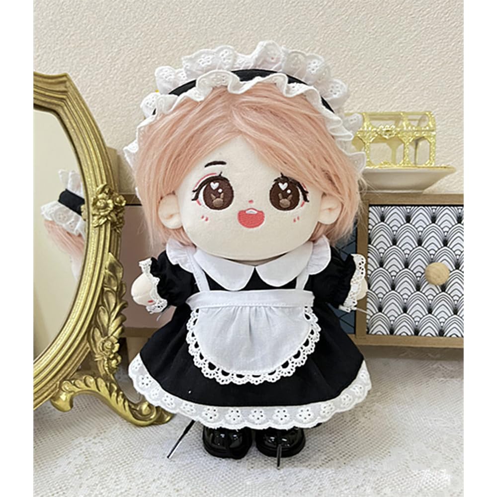 niannyyhouse 20cm Plush Clothes Maid Outfit Headgear Dress Apron Doll Clothes Cotton Doll Accessories Dress Up (black)