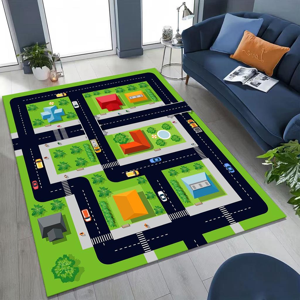 Child Urban City Road Traffic Learning Interactive Game Playroom Rug for Bedroom Living Room Sofa Home Doormat Decor,Non-slip