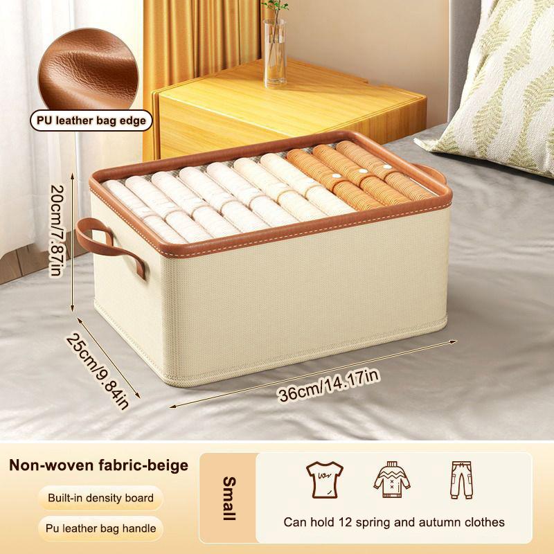 Clothing Storage Bins For Closet With Pu Handles Foldable Drawer Clothes Organizer For Organizing Wardrobe